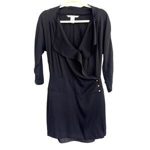 Diane Von Furstenberg Black Silk Wrap Dress Size 6 Snap Closure Cocktail Elegant